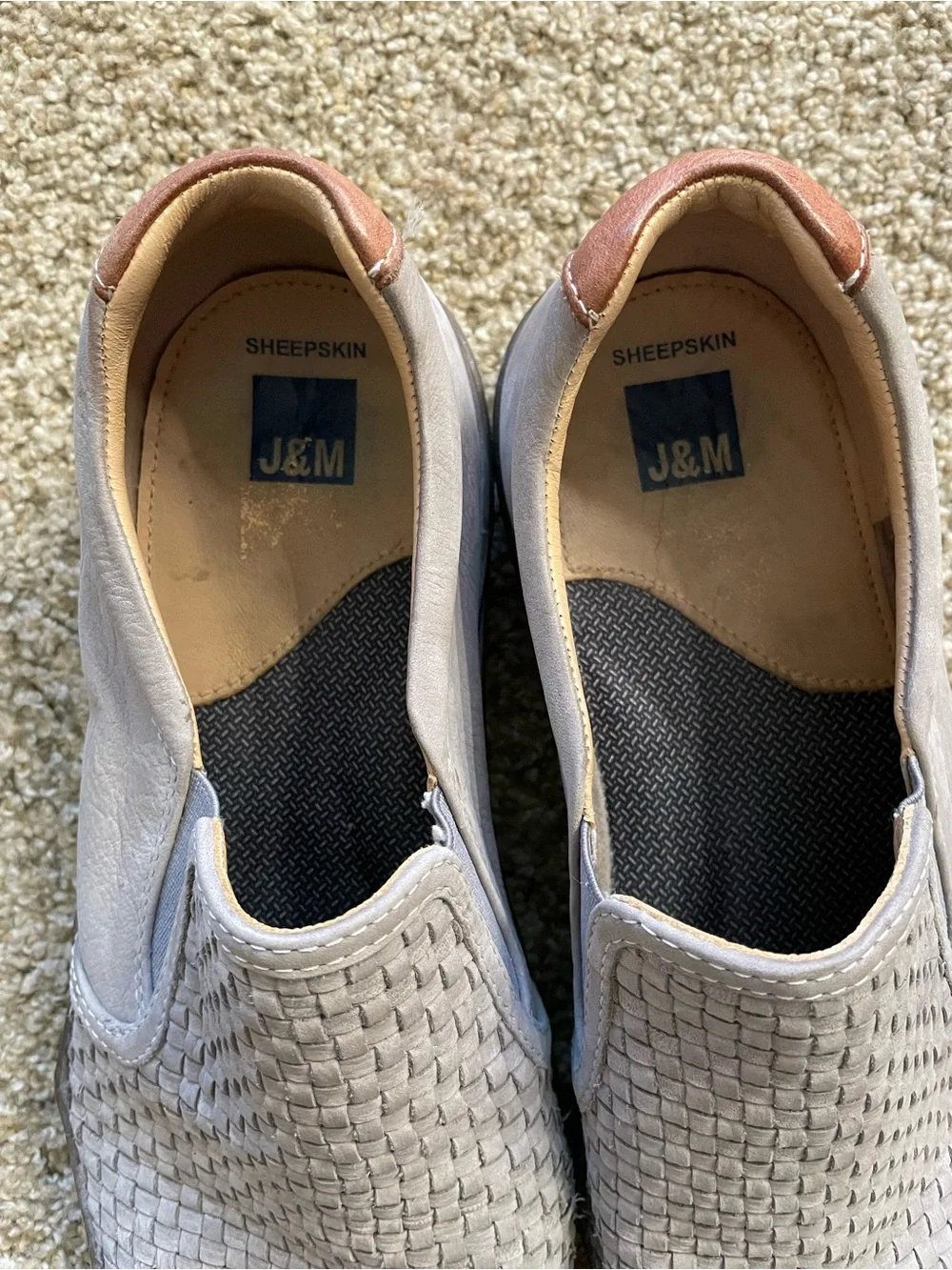 Johnston and Murphy Men Gray sheepskin Woven Slip-On Shoes 11.5 classic minimal